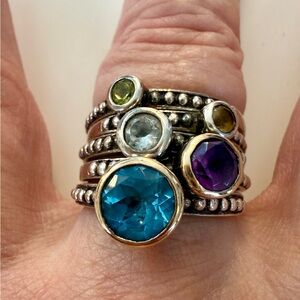 Sterling Silver & 14K Gold Gemstone Stacking Rings Set | Size 7